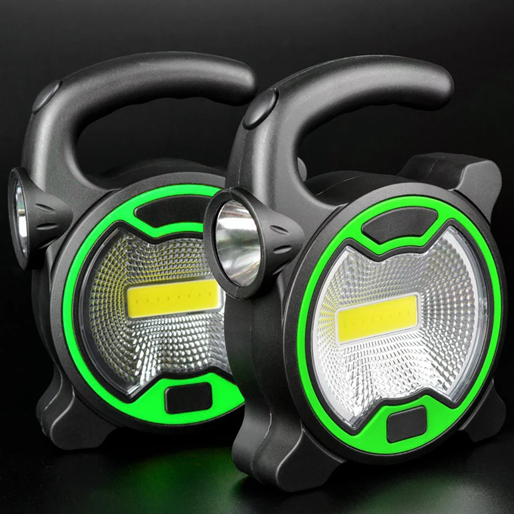 Green ABS LED COB Flashlight for Camping Emergency