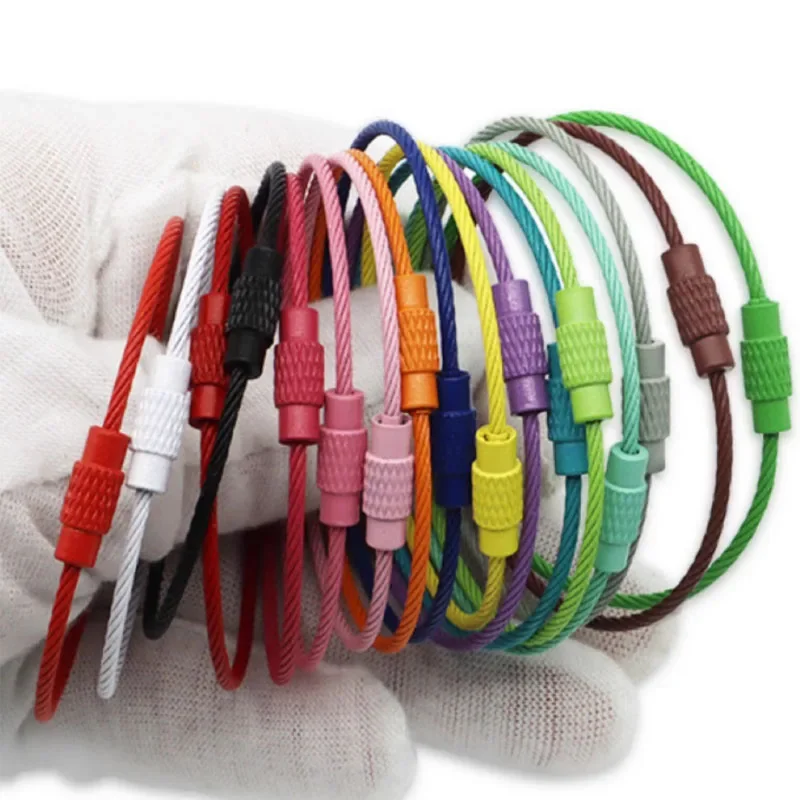 10-100pcs Stainless Steel Wire Keychain Ring Key Keyring Circle Rope Cable Loop Outdoor Camp Luggage Tag Screw Lock Gadget