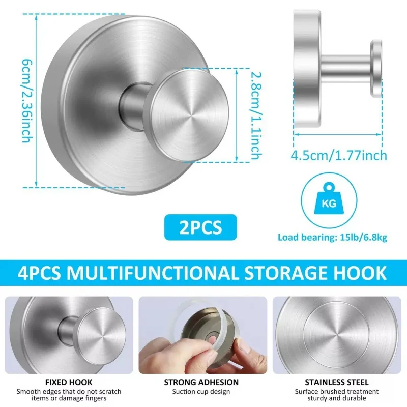 Suction Cup Hooks Waterproof Towel Coat Bath Robe Hook Holder Bathroom Kitchen Glass Door Mirror Tile Organization