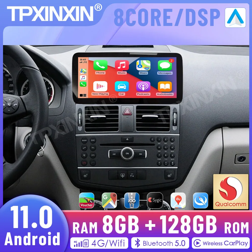 

8+128GB Multimedia Stereo Android 11 Player For Mercedes Benz C Class 2008 2009 2010 GPS Navi Auto Car Radio Head Unit