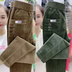 2023 New Women Pants Fashion Autumn Winter Corduroy Pants Ladies High Waist Casual All-Match Harem Trousers Pencil Pants Female