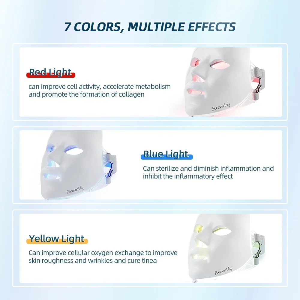 7 Colors LED Facial Mask Foreverlily Minimalism Photon Therapy Anti-Acne Wrinkle Removal Skin Rejuvenation Face Skin Care Tools led facial mask