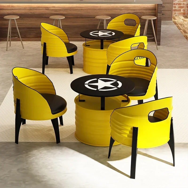 

Creative Oil Bucket Sofa Industrial Style Bar Card Seat Commercial BBQ Milk Tea Shop Negotiating Table