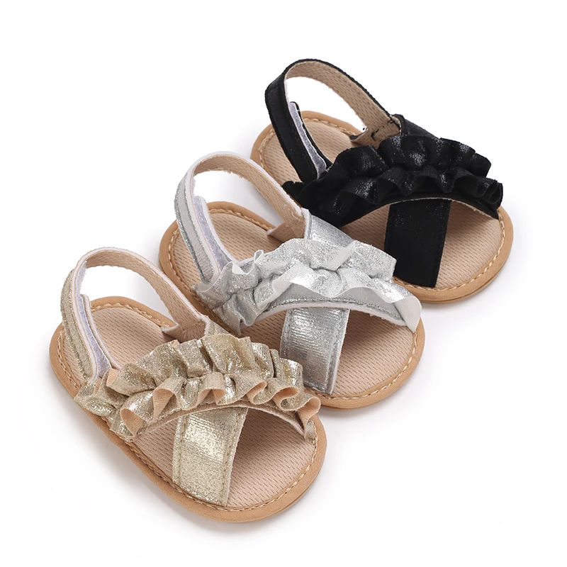 Summer Sandals For Girls Aged 0-18 Months Sparkling Lace Non Slip Soft Soled Toddler Walking Shoes