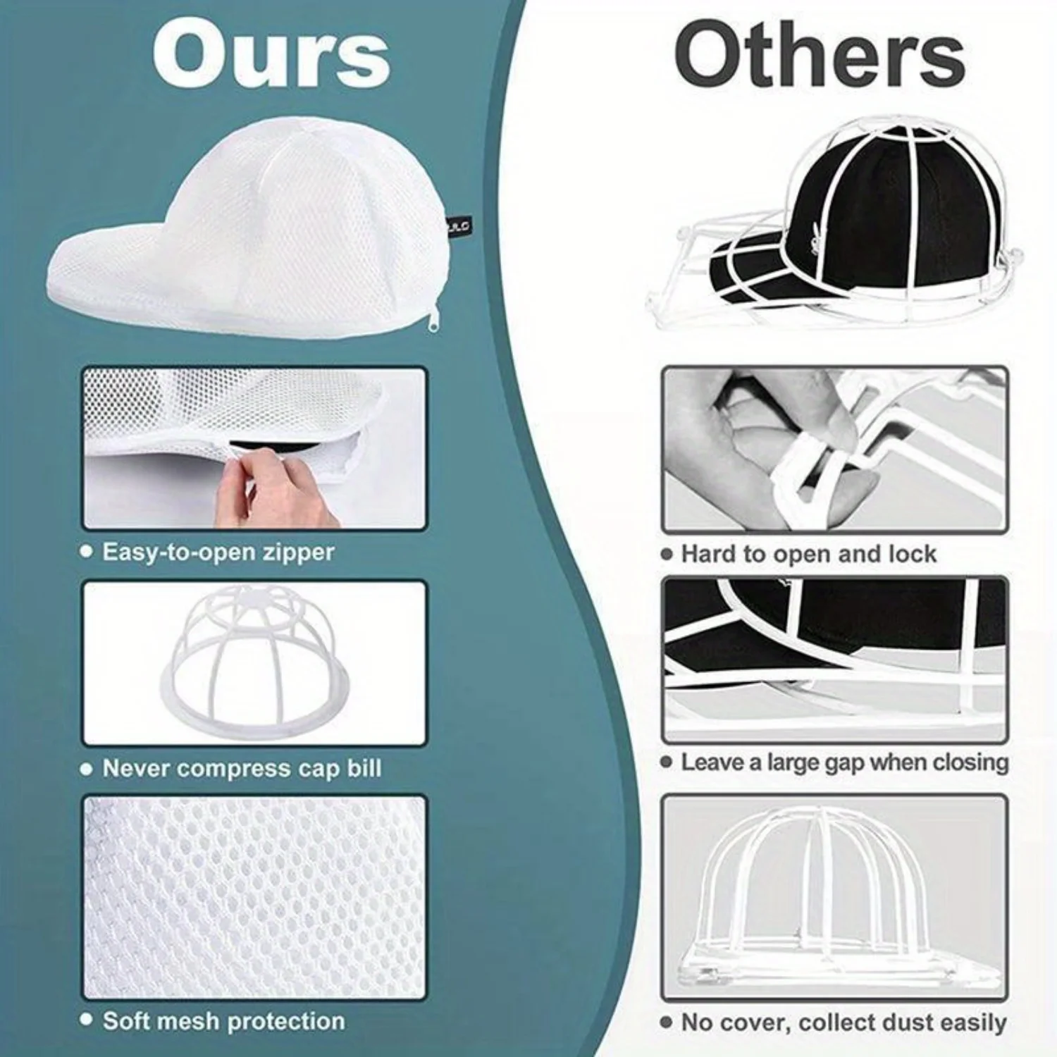 2-Piece Baseball Cap Washer Set-Best Hat Cleaner with Protective Mesh, Anti-Wrinkle Design, Durable Plastic, Ideal for Laundry