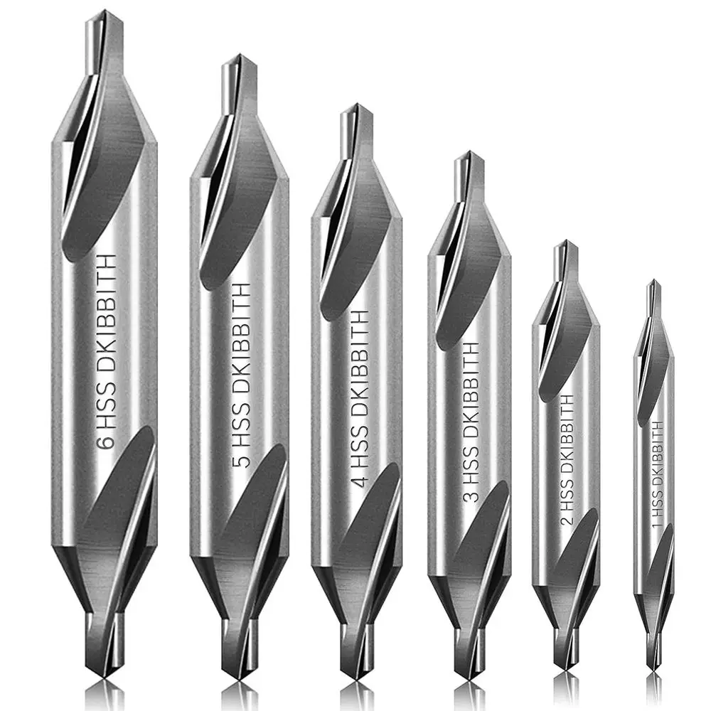 

6PCS M2 High Speed Steel Center Drill Bit Set 60 Degree 1.0-6.0mm Countersink Lathe Metalworking Tool