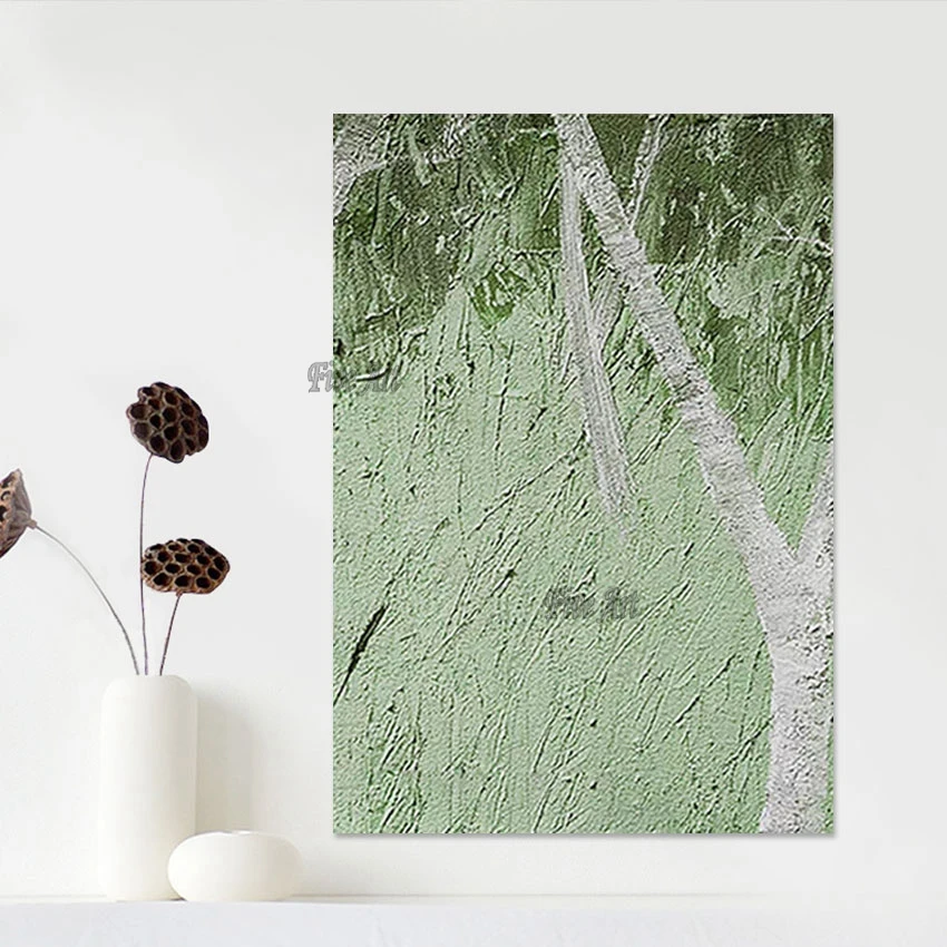 

Handmade Paintings Canvas Abstract Unframed Green Acrylic Texture Plant Modern Painting Art Trees Wall Pictures For Living Room