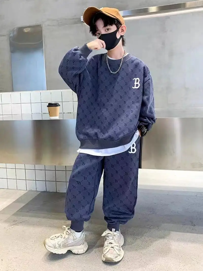 

Autumn Children Loungewear Suits for Boys Round Neck Sweater and Pants 2Pcs Outfit Sets Junior Kids Sports Clothes Tracksuit