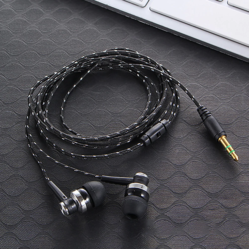 범용 유선 이어폰 스테레오 인이어 3.5mm 나일론 직조 케이블 이어폰 헤드셋 노트북 스마트폰 선물용 헤드폰