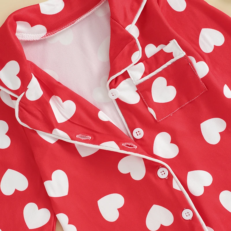 Newborn Baby Boys Girls Pjs Jumpsuits Long Sleeve Heart Print Button Up Rompers Pajamas