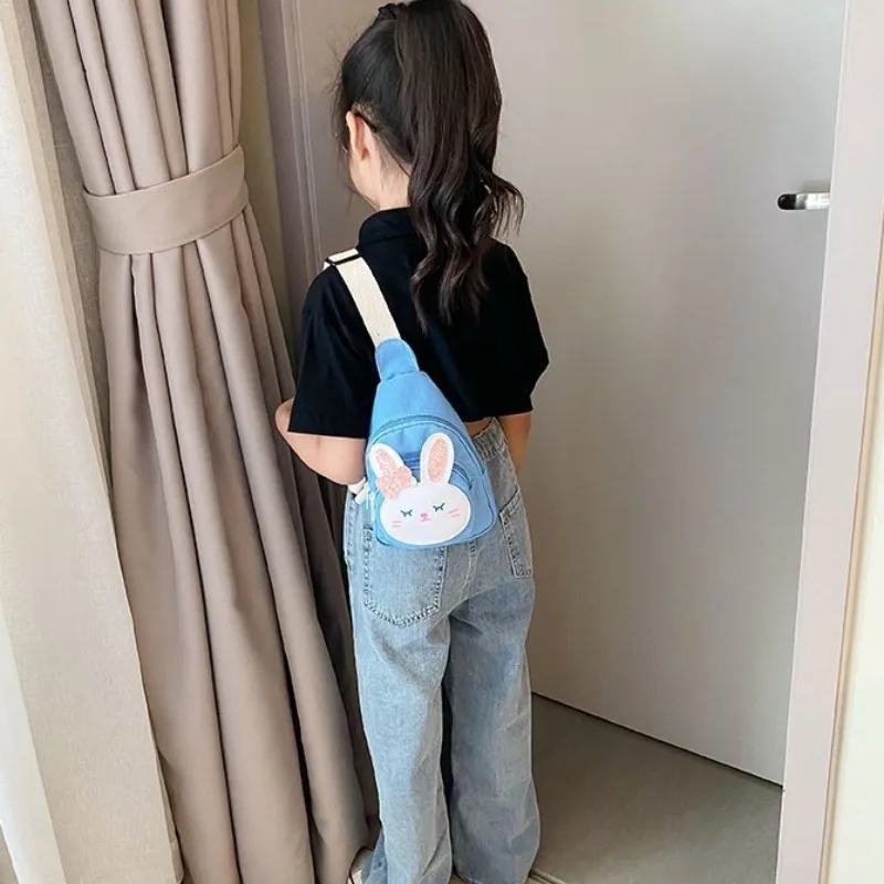 Cartoon Crossbody Bag Cute Rabbit Chest Bag Boys Girls Mini Bow Strawberry Rabbit Canvas Bags Kid Zero Wallet Large Capacity Bag