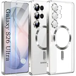 Magnetic Titanium Luxury Case with Dual Screen Protectors and Camera Cover - Galaxy S26+ (Silver)