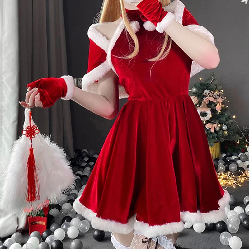Women Christmas Red Dress Sexy Lady Santa Claus Cosplay Costume Sexy Lingerie Winter Red Dress Bunny Cosplay Girls Uniform