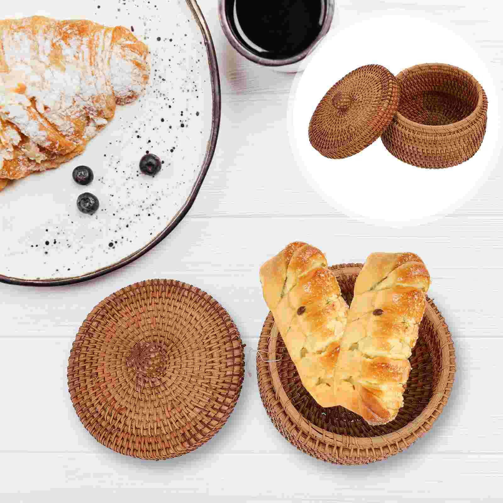 

Small Wicker Basket Lid Round Woven Seagrass Baskets Handmade Rattan Storage Basket Box Boho Straw Fruit Snacks Basket