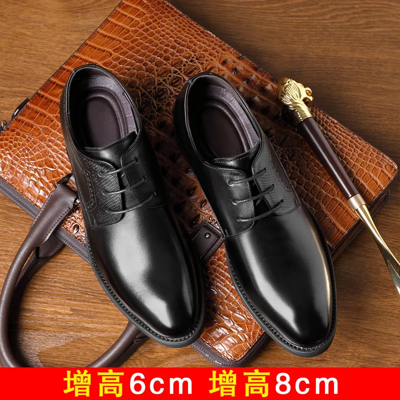 Elevator Shoes Men Leather Shoes 8cm 6cm Height Increasing For Man Increase Insole 6-8CM Invisible Heightening Lift