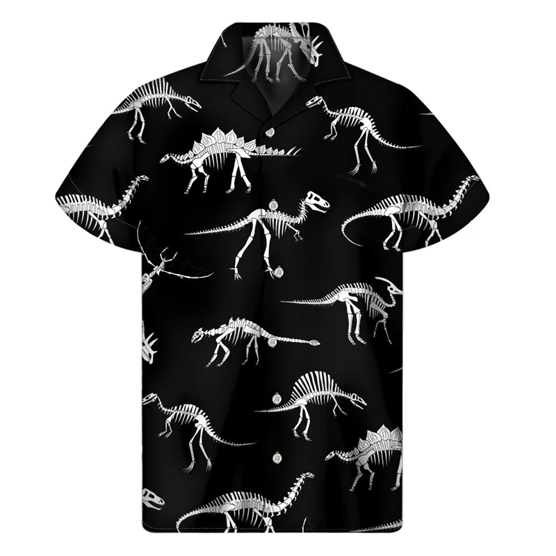 thumbnail image 1 of Camisas hawaianas con estampado de dinosaurios de dibujos animados para hombre, camisa de verano con solapa de animal con estampado 3D, blusa holgada de manga corta con botones para la calle, 1 of 5