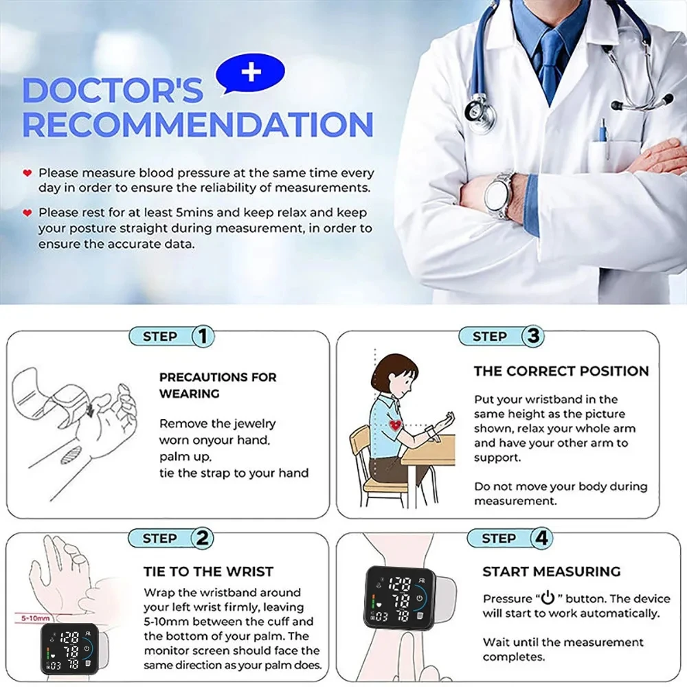 Bluetooth Voice Wrist Blood Pressure Monitor USB Rechargeable Large Display Tonometer Digital Sphygmomanometer baumanometer blood pressure monitor blood pressure meter