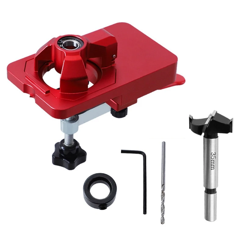 

Woodworking Hinge Boring Jig Woodworking Hole Drilling Guide Locator Hole Opener Template Door Cabinets Red 1Set