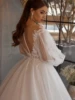 Modest O-neck Long Sleeve Wedding Dress Sparkly Sequin Bead Bride Robe Elegant A-line Long Bridal Gown Customized Robe De Mariée 3