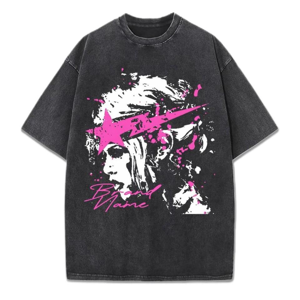 Anime Girl Profile Printing Washed T-Shirt Women Hip Hop Cotton T Shirts O-Neck Oversized Acid Wash Tops Summer Woman Streetwear
