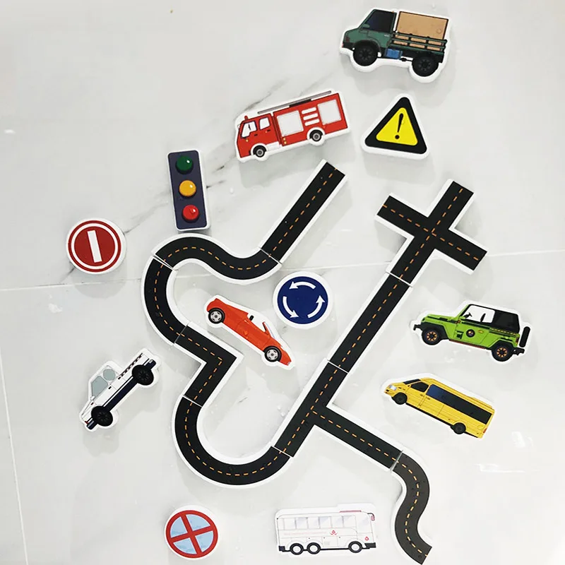 

Rail Traffic Vehicle Bath Toys Soft EVA Kids Baby Bathroom Water Early Educational Suction Up Bathing For Children