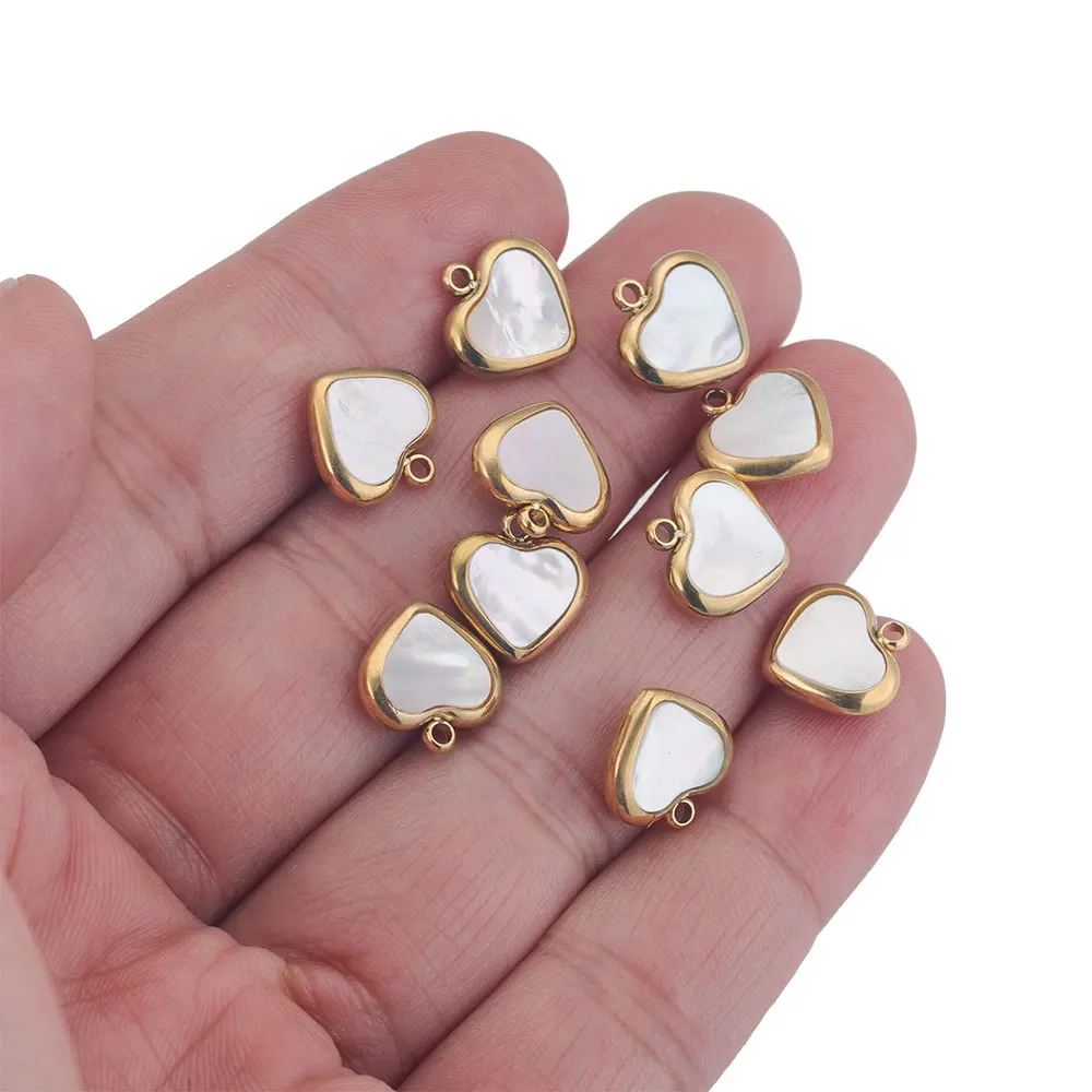 11mm Natural Shell Heart Small Pendant Stainless Steel Necklace Earrings Connection Pendant DIY Jewelry Handmade Accessories 4