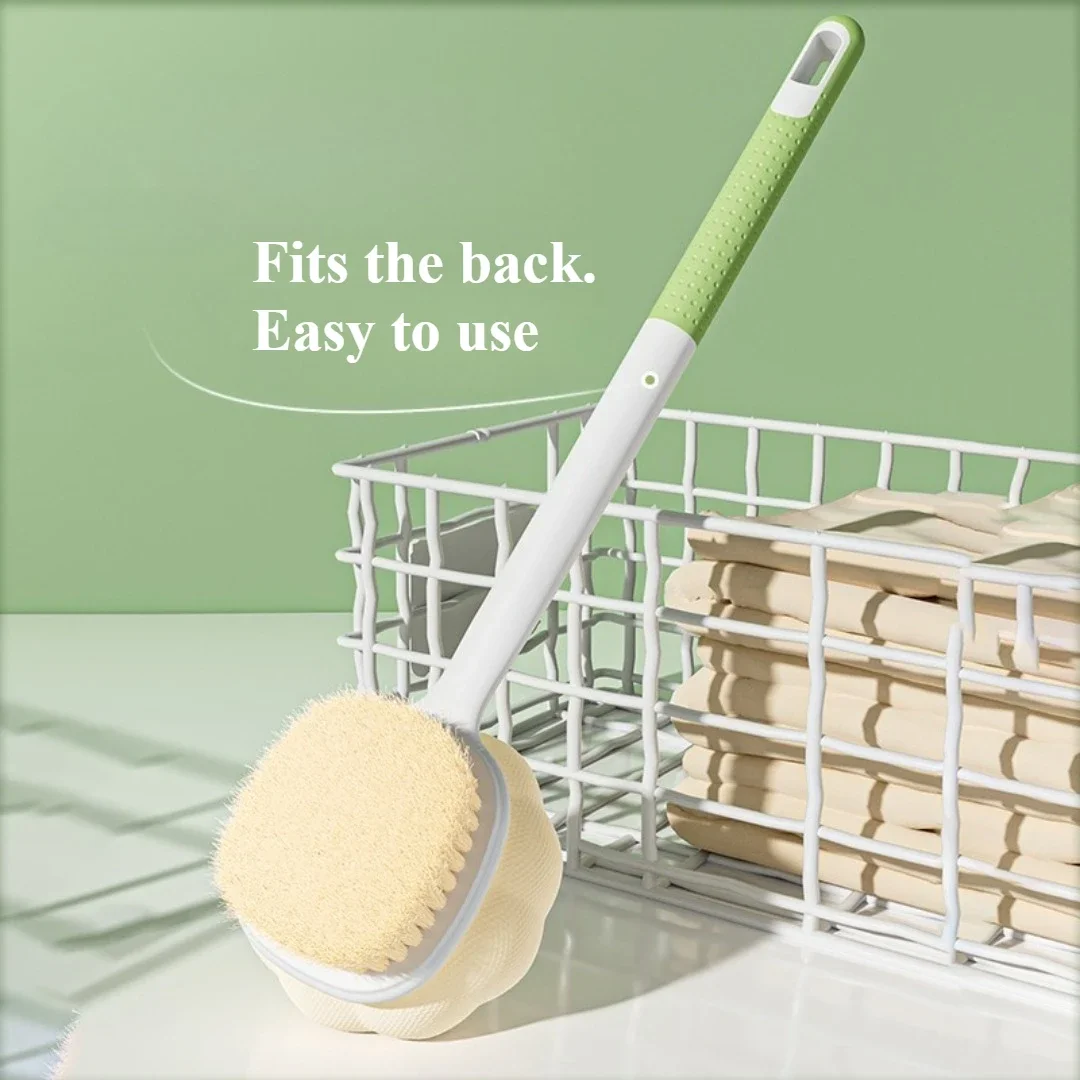 NEW Double Sided Bath Brush Scrubbing Long Handle Soft Fur Bath Brush Scrubbing Towel Dual-purpose Exfoliating Tool Back Rubbing