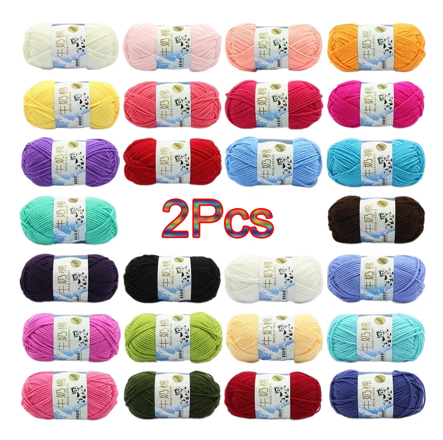 Cotton Yarn Crochet and Knitting Milk Cotton yarn 2Pcs total 100g Knit line Crocheting Sweater Hat Dolls bag blanket Sewing tufting threads