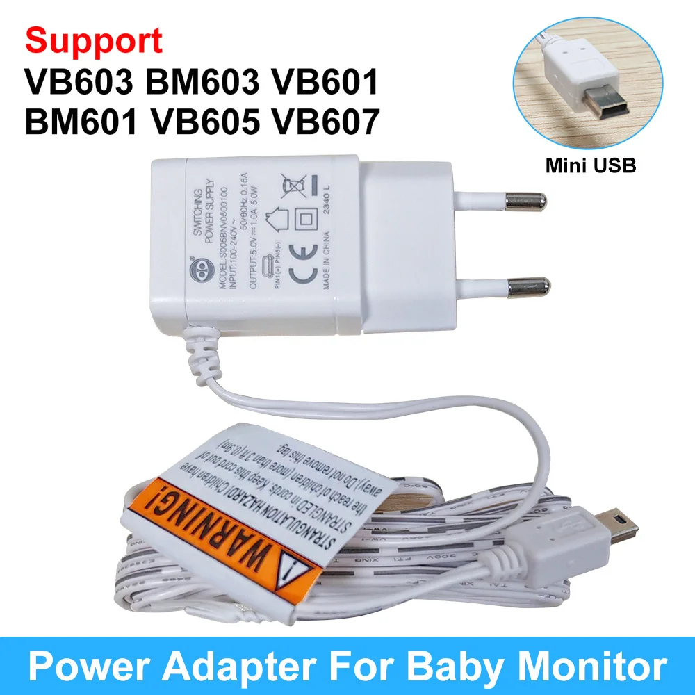 110-240V EU Power Adapter Charger Mini USB Connector For Baby Monitor VB601 VB603 VB605 Baby Nanny Camera DC 5V 1000mA baby monitor charger
