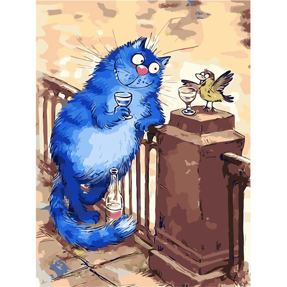 Cartoon Blau Weiß Katze DIY 11CT Stickerei Kreuz Stich Kits Handwerk Hand Set Baumwolle Gewinde Gedruckt Leinwand Großhandel
