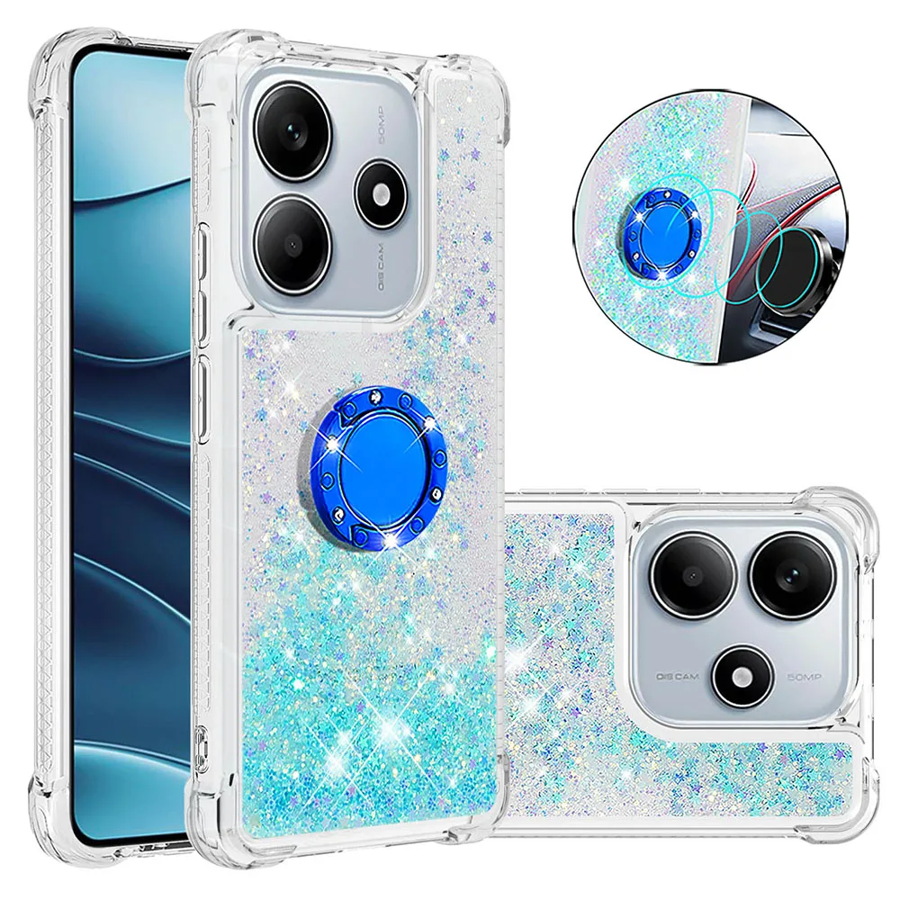 Gradient Glitter Quicksand Case with Anti-Fall Ring Holder Stand