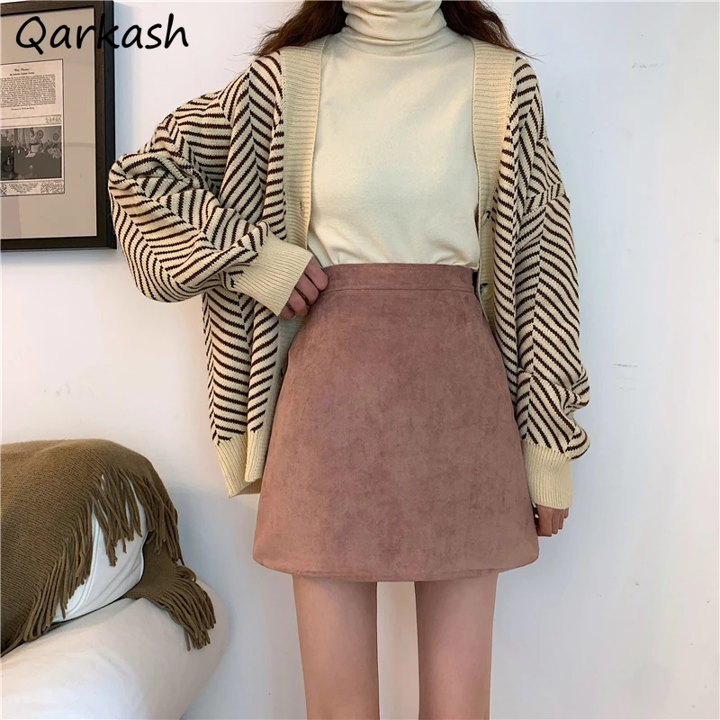 

Autumn Skirts Women A-line Pure Simple Stylish Korean Style Ladies High Waist Elegant Basic Spring Faldas All-match Casual Daily