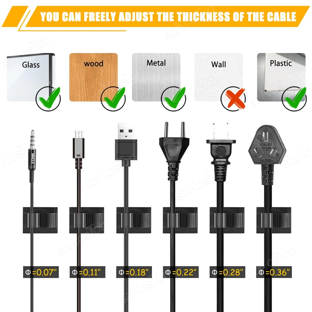 Cable Organizer Self Adhesive Cable Clips Table Management Clamp Adjustable Cord Holder TV Charging Wire Winder 100/10PCS cable organizer cable clip