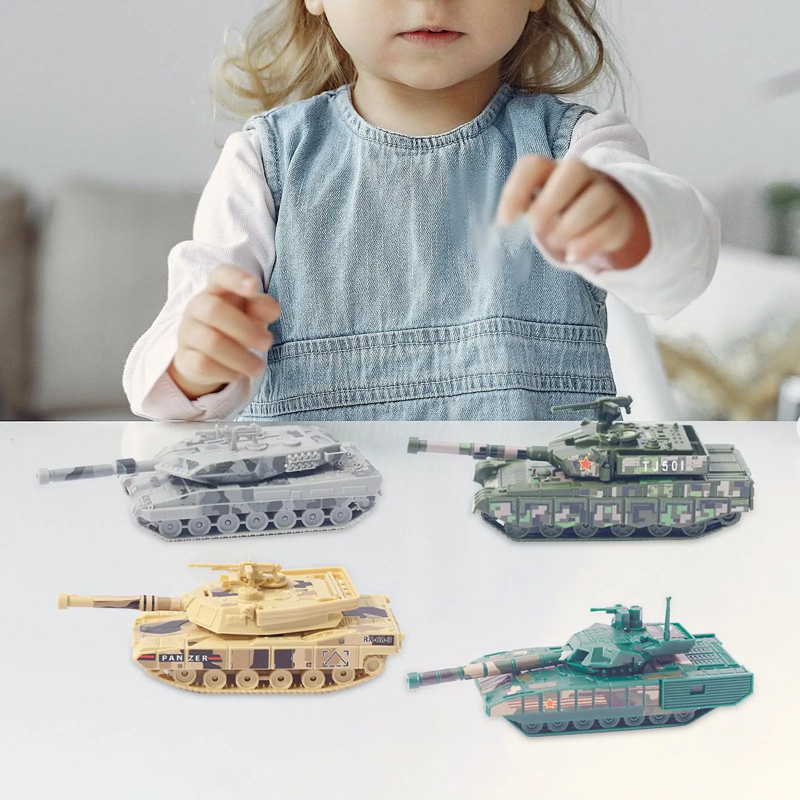 4 Pieces 1/100 Tank Model 99A1 2A6 Miniature Tank Model Tank Truck 4D Model Tabletop Decor for Children Boy Girls Birthday Gifts