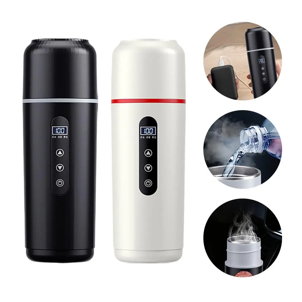 휴대용 보온병 12V/24V 겸용 USB 열 보존 통합 가열 500ml 끓는 물 컵 LCD 디스플레이