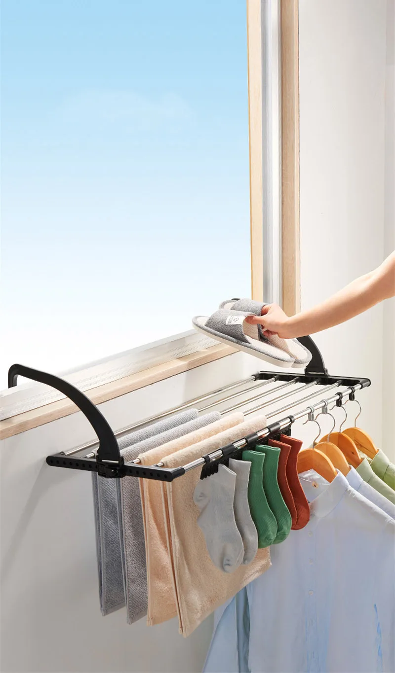 Multiuse Folding Window Drying Rack Stainless Steel Hanging Drying Rack  Balcony Drying Shelf Towel Quilt Stand - Drying Racks - AliExpress