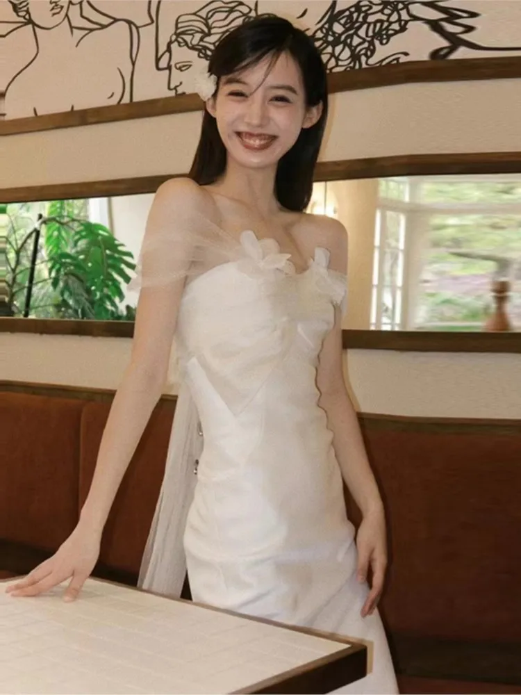 

Простое легкое свадебное платье в стиле мори, женское роскошное Белое Облегающее Платье «рыбий хвост», облегающее помолвка невесты