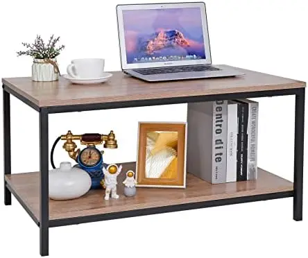 

Coffee Table with Storage Shelf for Living Room, Wood Look Accent Furniture with Vintage Wooden Board Stable Metal Frame Cocktai