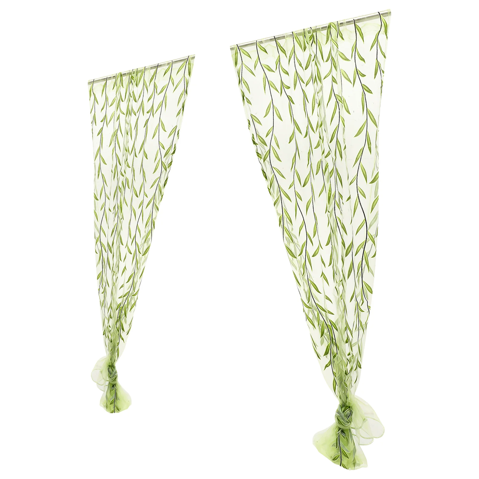 

Voile Leaf Curtain, Wicker embroidery translucent curtains, Green transparent tulle panel curtain for Living Room Bedroom