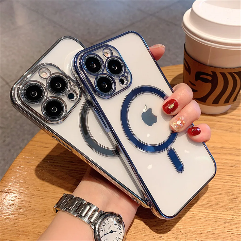 Luxury Plating Clear Magnetic For Magsafe Wireless Charging Case For iPhone 11 12 13 Pro Max X XR XS 7 8Plus Soft Silicone Cover iphone 12 pro max clear case