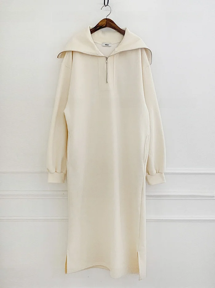 Long Fce-lined Cotton Zipper Collar Dr Casual Warm Lazy Sle A-line Skirt Korean Version Winter Faion Women's Dr