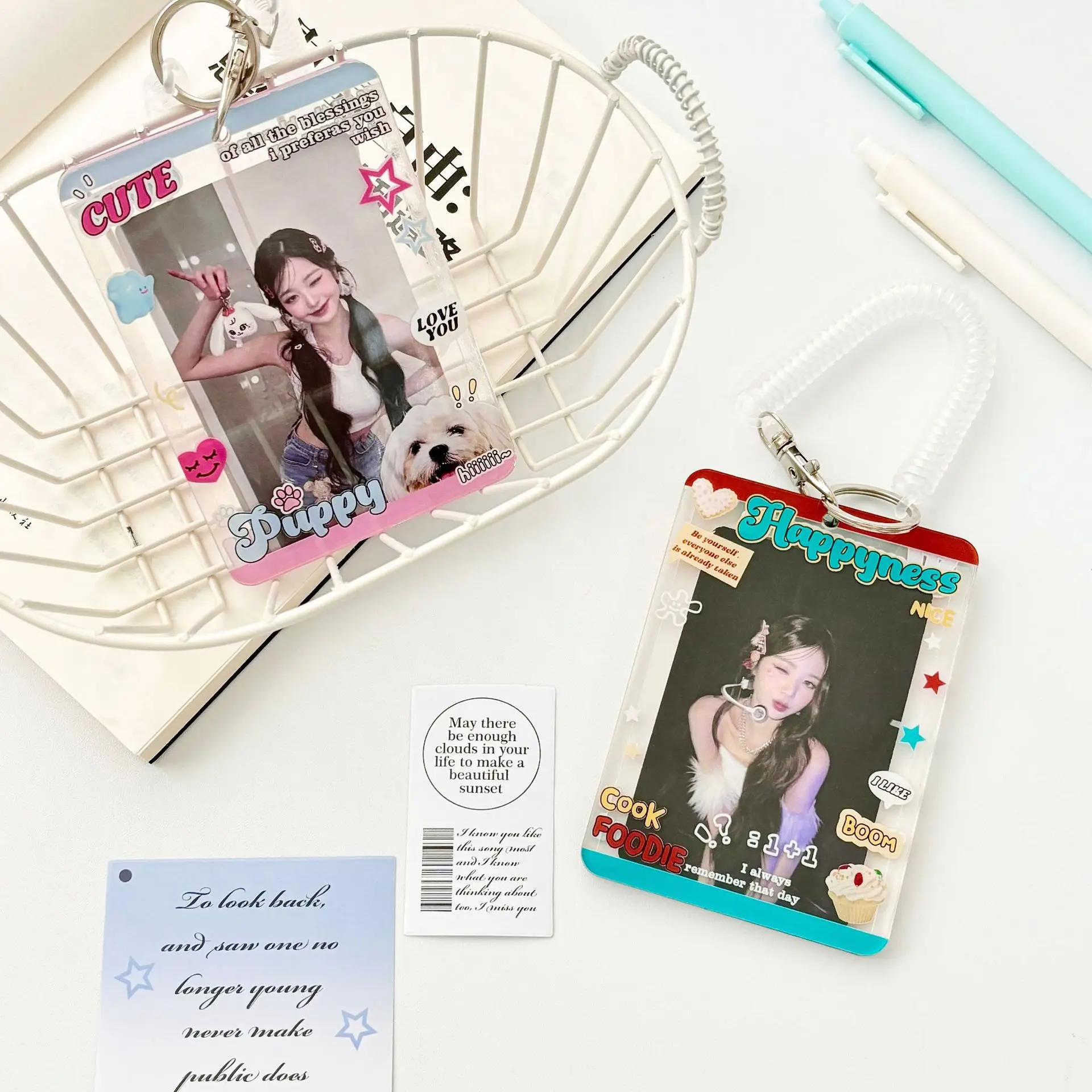 MINKYS Retro Double Side 3 inch Kpop Photocard Holder Photo Card Holder Bag Pendant School Stationery 2