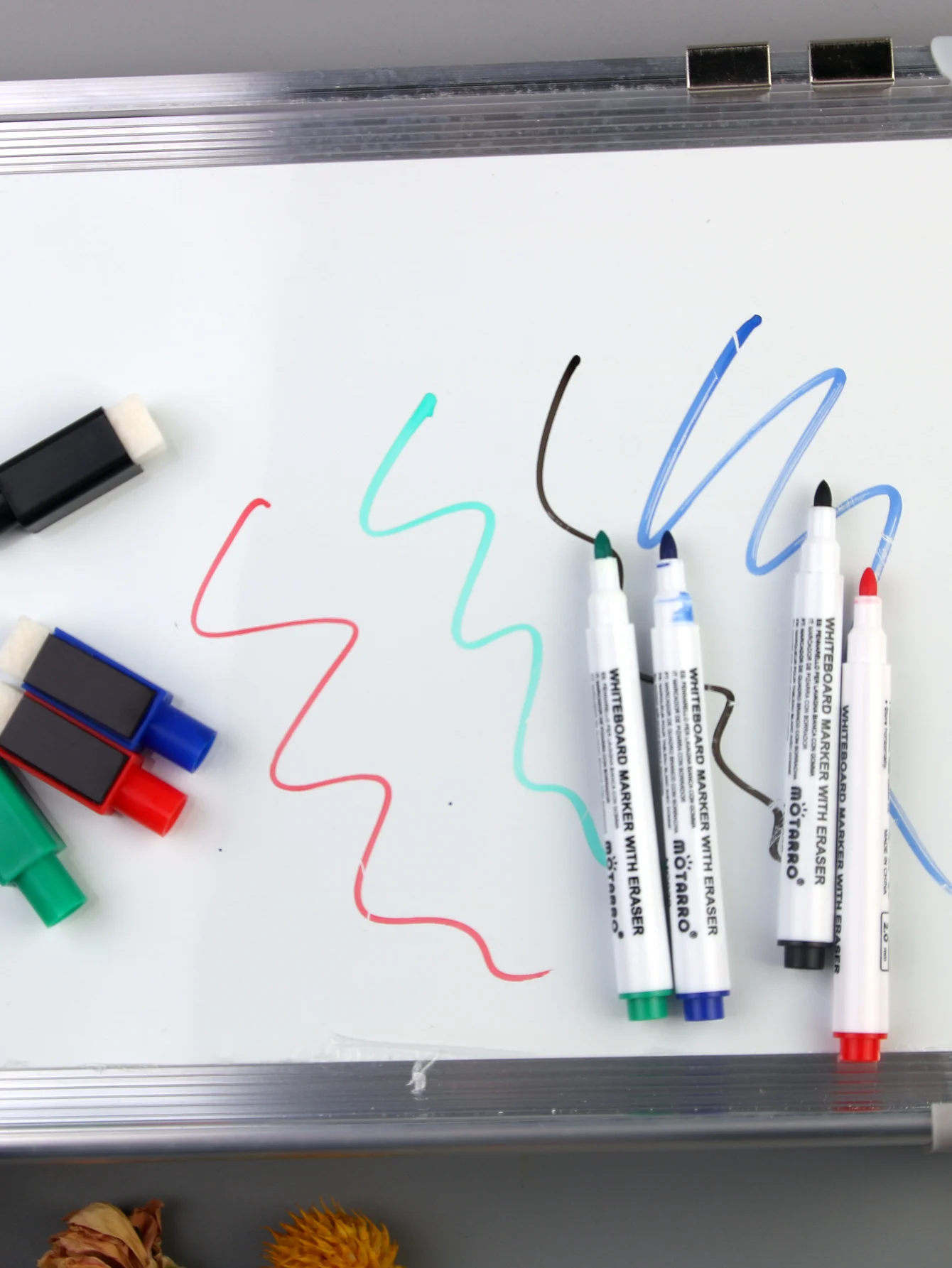 MOTARRO 4Pcs Whiteboard Magnetic Markers Set Fine Tip Dry Erase Markers with Eraser for Home Office School Supplies 3