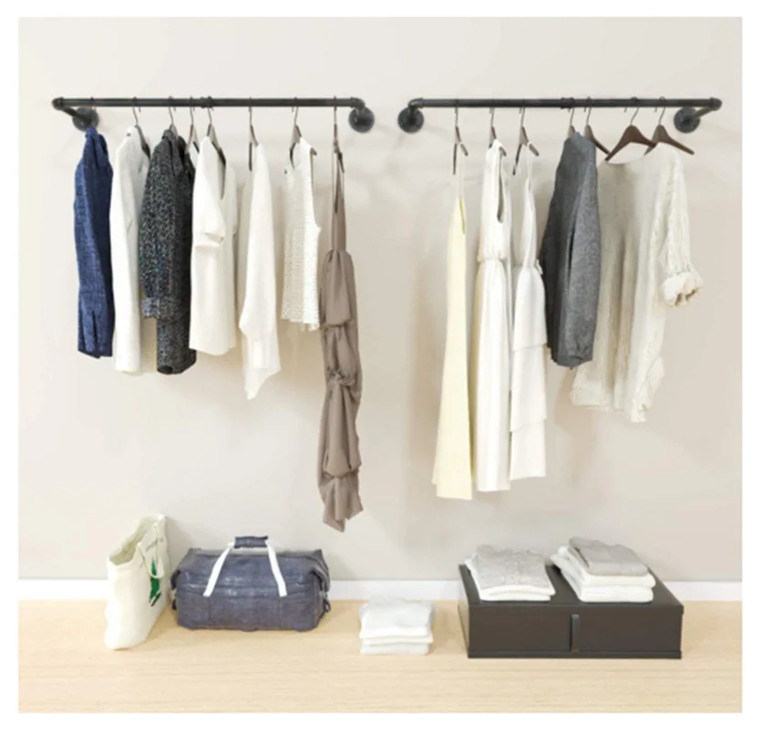 DÉCOR - Perchero industrial para ropa de pared, para vestidor,  almacenamiento multiusos, estante colgante de ropa, 2 métodos de instalación
