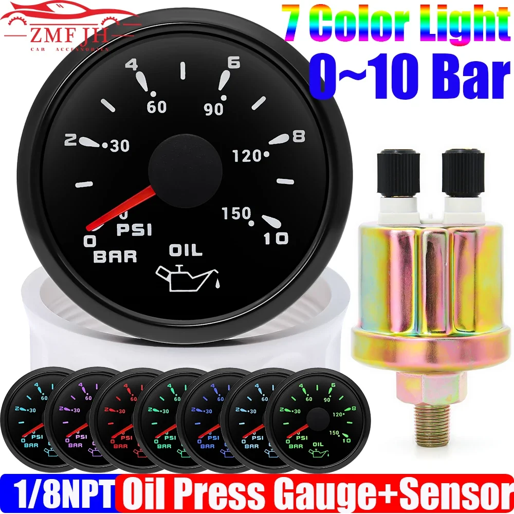 Waterproof IP67 7 Color Light 0~10 Bar Oil Press Meter+Sensor for Auto Car 2\
