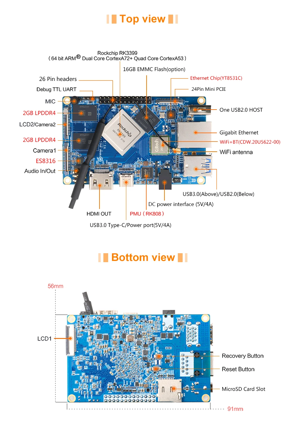 Orange Pi 4 LTS 4GB LPDDR4 RAM + 16GB EMMC Rockchip RK3399 Gigabit Ethernet  Wifi + BT5.0 Support Android Ubuntu Debian OS - AliExpress