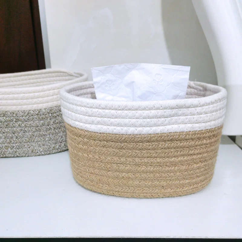 Cotton Rope Woven Square Fabric Toy Storage Basket 4