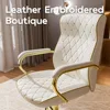 White and Gold Office Chair with Soft Leather Embroidery, Mid Back Vintage Swivel Executive Desk Chair with Wheels and Padded Ar 6
