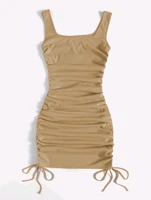 Summer ribbed vest dress drawstring pleated tight elastic hip skirt 1