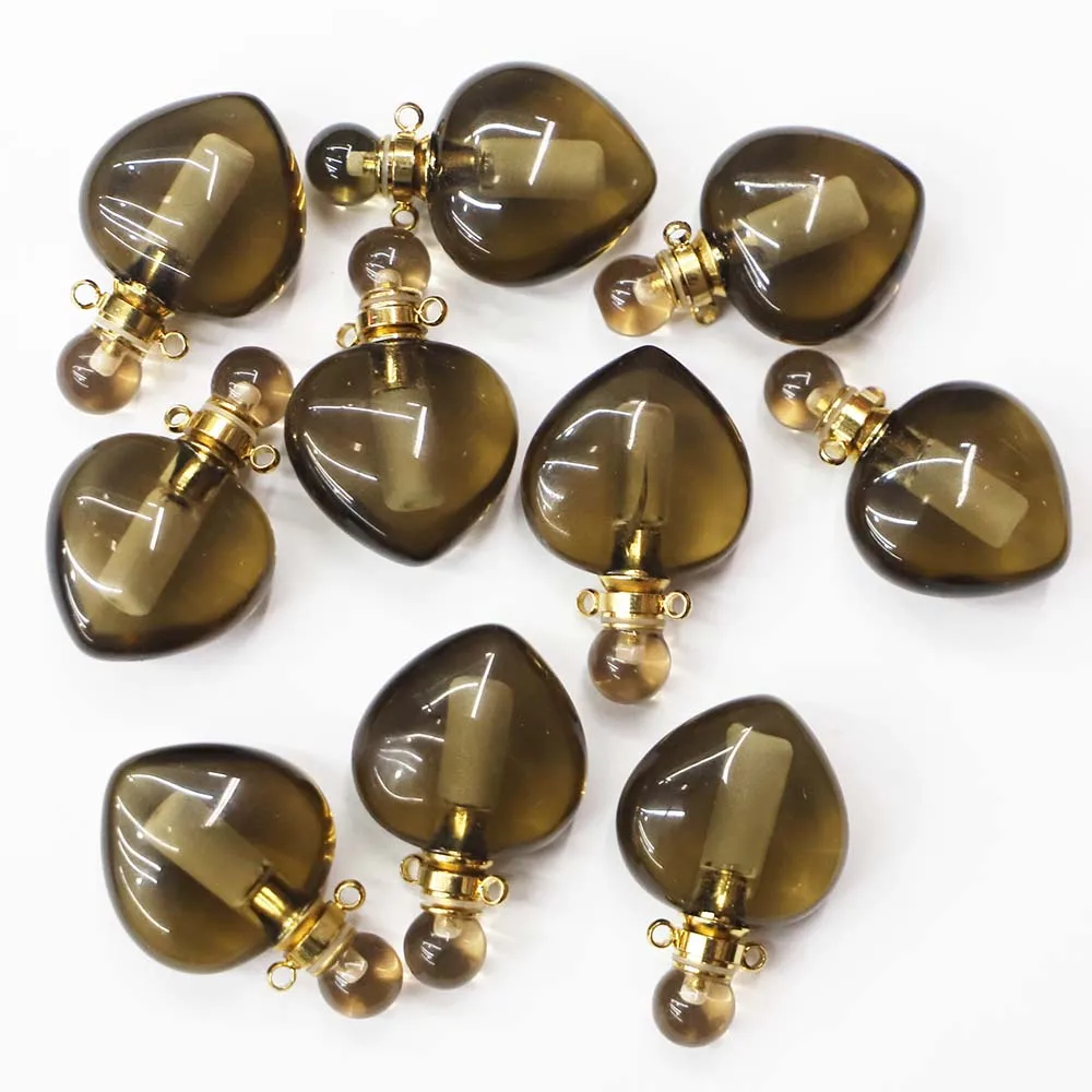 Natural Stone Heart Perfume Aromatherapy Oil Small Bottle Necklace Pendants Essential Diffuser Fashion Reiki Charms Jewelry Gift